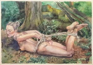 Shibari Fantasy Female Woman Original Painting A4 Aquarelle Girl Forest - Picture 1 of 4