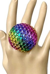 Multicolor Rainbow LGBTQI Big Dome Cocktail Ring Party Oversized Costume Jewelry - Picture 1 of 2