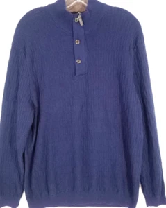 Tasso Elba-Mens Pullover Knit Sweater-XL Extra Large-Slim-Blue-Henley-100% Cottn - Picture 1 of 7