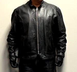 Black CAFE Biker Jacket Size 50 Tall - Picture 1 of 10