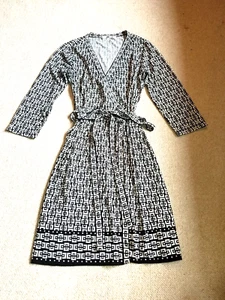 Womens Dress-MAX STUDIO-black/white geometric knit wrap balletcore 3/4 slv-L - Picture 1 of 4