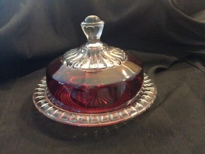 EAPG Co-Operative Flint  Ruby Flashed Cheese Dish #2 - Image 1 of 4