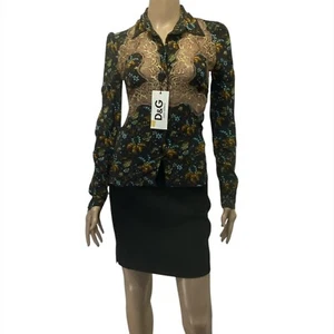 D&G Dolce & Gabbana Vintage Black Multicolor Floral Lace Top - Picture 1 of 9