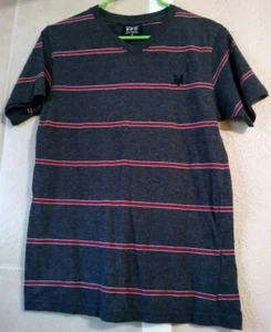 Zoo York Boys V-Neck Short Sleeve T-Shirt Size M (10-12) Gray w/Stripes  - Picture 1 of 6