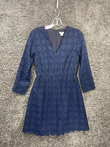 J. Crew A-Line Lace Dress Women's 0 Navy 100% Cotton Long-Sleeve Party/Cocktail - Picture 1 of 16