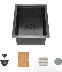 TORVA 14" x 19" Black Undermount Single Bowl Kitchen Sink with Cutting Board - Picture 1 of 4