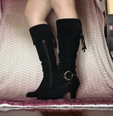 VTG 90s Suede Aerosoles Buckle Boots Women’s Size US 8/EU 6 Black Leather Heeled - Image 1 of 4