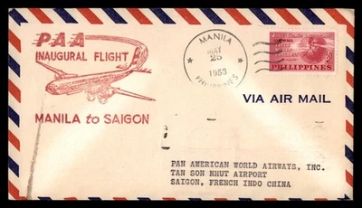 Mayfairstamps Filipinas Vuelo 1953 Manila a Saigón PAA Cubierta aau_78533 Foto 1 de 2