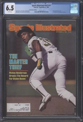 1982 SPORTS ILLUSTRATED #V57 #11 - CGC 6.5 F+ RICKEY HENDERSON – RECORD BREAKING - Image 1 of 2
