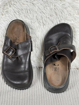Birkenstock 榻榻米棕色皮革侧扣厚男女通用木屐男式 5 女式 7 — 第 1/4 张图片