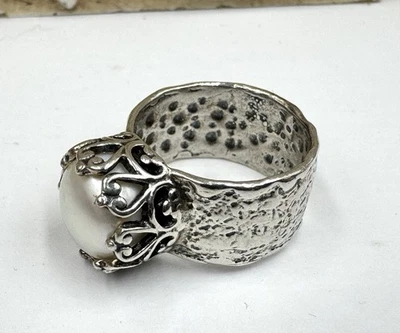 Anillo de perlas SHABLOOL DIDAE Israel corazón martillado plata de ley 925 11 mm talla 9 Foto 1 de 4