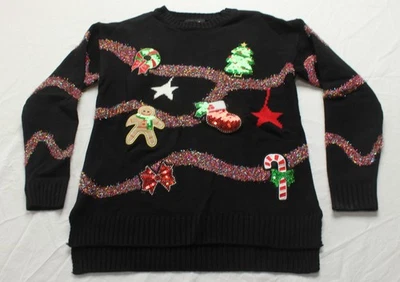Suéter Forever 21 Mujer Decoración Navidad Apliques EJ3 Negro Pequeño Foto 1 de 3