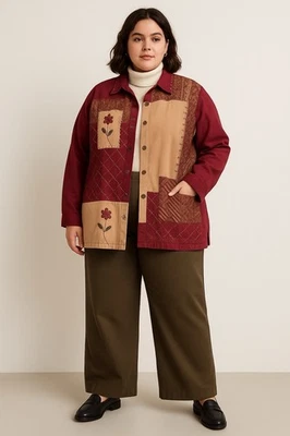 Bobbie Brooks Very Berry Patchwork Shirt Jacket 22W/24W Pockets Layering Cabin - Image 1 of 4