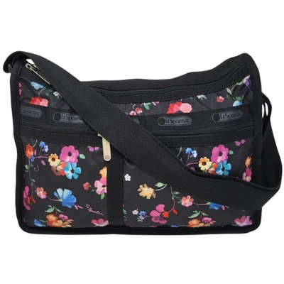 Bolso LeSportsac Deluxe Everyday Impresionista Flor Negro Floral Monedero Retirado Foto 1 de 4