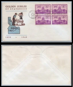 US FDC # 896 3c Idaho Linprint block 1940, 9p9865 - Picture 1 of 1