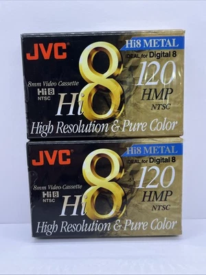 批量 2 件 JVC HI8 金属 8 毫米视频盒 120 HMP NTSC 高分辨率纯彩色 — 第 1/4 张图片