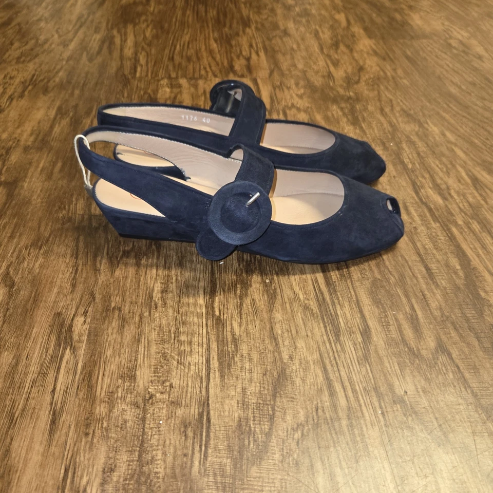 Pas de Rouge cuñas con cordones para mujer 9 (40) azul marino hebilla punta abierta tacón de 1,75" Foto 1 de 4