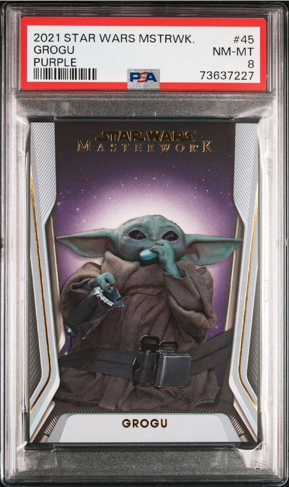 2021 Star Wars Masterwork #45 Grogu Purple PSA 8 NM-MT - Image 1 of 4
