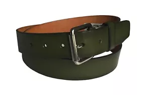 Nuevo cinturón de cuero genuino J C Penney para hombre borde de corte verde con hebilla de rodillo - Imagen 1 de 3