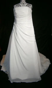 W1 White One Wedding Gown Bridal Dress 14 Ivory Satin A-Line Beading Corset - Picture 1 of 9