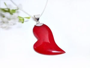 Koralle Anhänger Silber 925 echt Sterlingsilber Herz rot Kette 45 - 60 cm kl347 - Bild 1 von 5