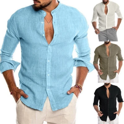 Mens Casual  Shirt Long Sleeve Loose Blouse Button Down Shirts Tops⇘ - Image 1 of 4