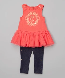 Tunica e leggings Juicy Couture arancione e nero con volant taglia 2T 3T prezzo al dettaglio consigliato $64 nuovi con etichette - Foto 1 di 1