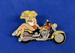 HOOTERS GIRL MOTORCYCLE BIKE NIGHT BEER GREENSBORO NC NORTH CAROLINA LAPEL PIN - Picture 1 of 5