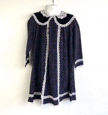 Vintage 80s Gunne Sax Girls Floral Dress Size 5 Lace Trim USA Midi long Sleeves - Image 1 of 4