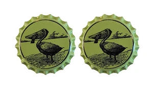 Beer Bottle Caps - Yellow Pelican - 1 Pair - Picture 1 of 3