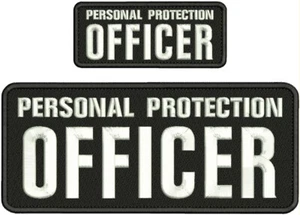 Personal Protection OFFICER EMB PATCH 10X''4 & 5x2 Hook on back white on black - Picture 1 of 2