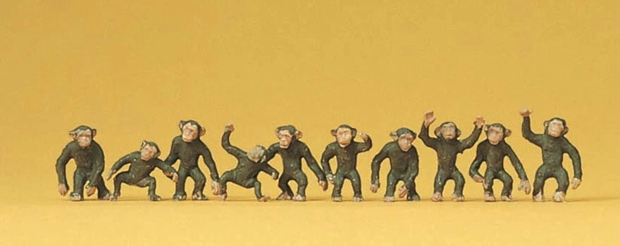 HO scale Preiser TEN MONKEYS  / MONKEY FIGURES #  20388 for ZOO / CIRCUS Diorama - Image 1 of 1