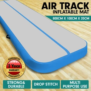 8m Inflatable AirTrack Floor Track GYM Gymnastics Tumbling Mat Yoga Grey Blue - Picture 1 of 11
