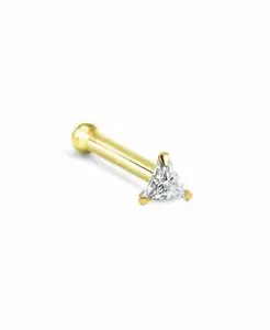 Nose Bone Ring 14kt Solid Gold with Prong Set Triangle Cubic Zirconia 20 Gauge - Picture 1 of 1