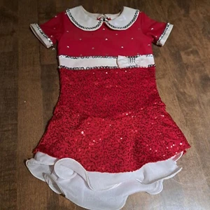 Designer Custom Eiskunstlauf Kleid Pailletten Weihnachten Urlaub rot Mädchen 5-7 Annie - Bild 1 von 12