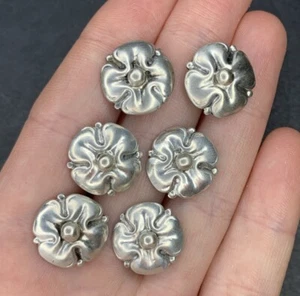 Antique 830 Silver Buttons Set Of 6 Floral 5/8 Inch Concho Signed CP - Picture 1 of 11