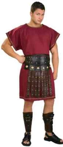 Burgundy Tunic Roman Gladiator King Emperor Fancy Dress Halloween Adult Costume - Picture 1 of 4