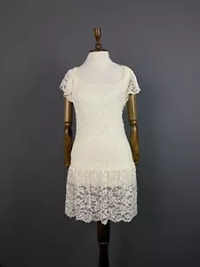Women RALPH LAUREN White Floral Lace Sheer Embroidered Short Sleeve Dress Size S - Picture 1 of 12
