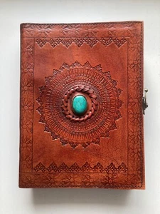 ORIENT Leder Buch Ordner Punzierung Edelstein Türkis Pergament Ringordner LARP - Bild 1 von 6