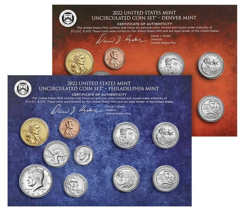 2022 P&D US Mint Uncirculated Coin Set. Original Mint Box Sealed. COA. 20 coins Cover