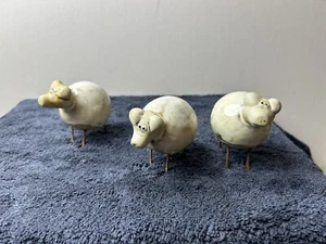 Folk Art Glazed Pottery Sheep With Metal Legs Lot Of 3 - Picture 1 of 8