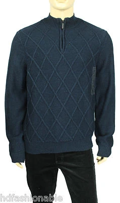 NEW PERRY ELLIS HALF ZIP WOOL BLEND BLUE ARGYLE PULLOVER SWEATER XL $89 - Image 1 of 3