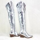 Country Disco Cowboy Metallic Silver Western Cowgirl OTK Thigh Boots