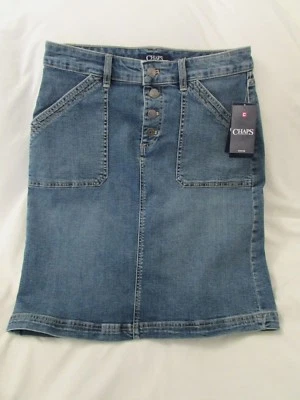Damas "Chaps" Talla 4, Azul, Envejecido, Botón Mosca, Línea A, Falda Denim Foto 1 de 2