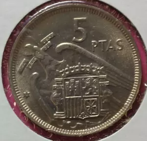 1957 (68) Spain 5 pesetas coin Uncirculated - Picture 1 of 3