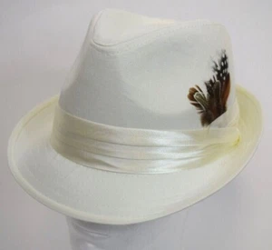 Men's Fedora Dress Hat Cuban Style Upturn Short Brim Casual Cap Solid Ivory - Picture 1 of 3