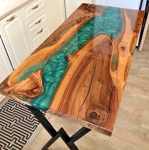 Epoxy Resin Live Edge Walnut Wood Top Table Kitchen Counter Top For Decorative - Picture 1 of 8