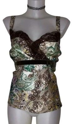 Womens Brown Paisley Lace Babydoll Whimsigoth Grunge Coquette Tank Top Sz 18 - Image 1 of 4