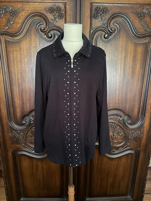 New Breckenridge Woman Black bejeweled Zipper Front Jacket Size 1X Foto 1 de 2