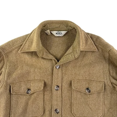 Vintage Woolrich Mens XL Field Shirt Jacket Beige Herringbone Wool Blend - Image 1 of 4